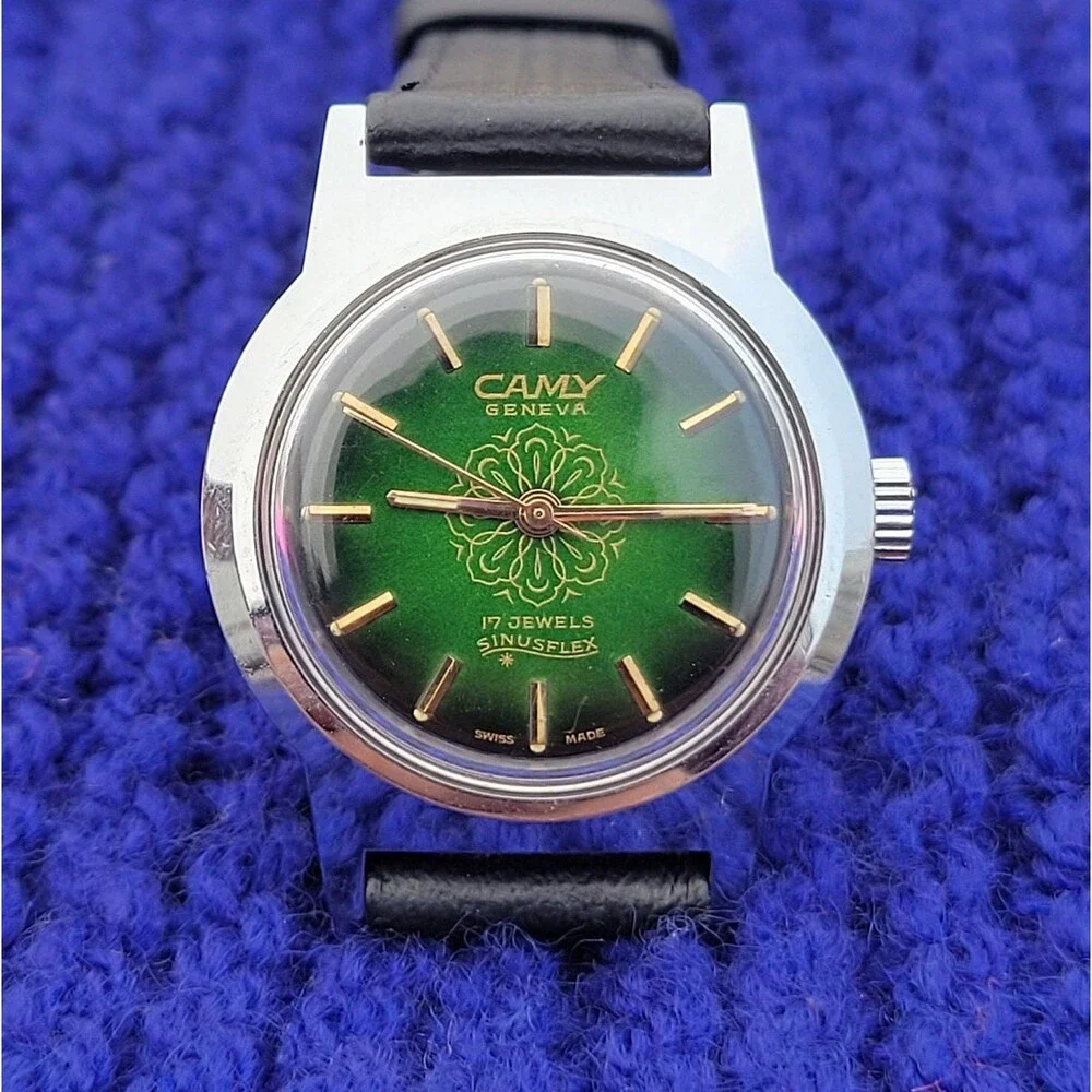 Vintage Camy Sinusflex Watch 17 Jewels Mechanical Green Gradient Dial Gold
